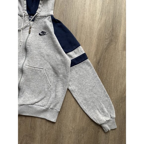 Rare Vintage 80s Nike Swoosh Full Zip Sweater Hoodie Youth Kids XL Gray Blue - Picture 6 of 16
